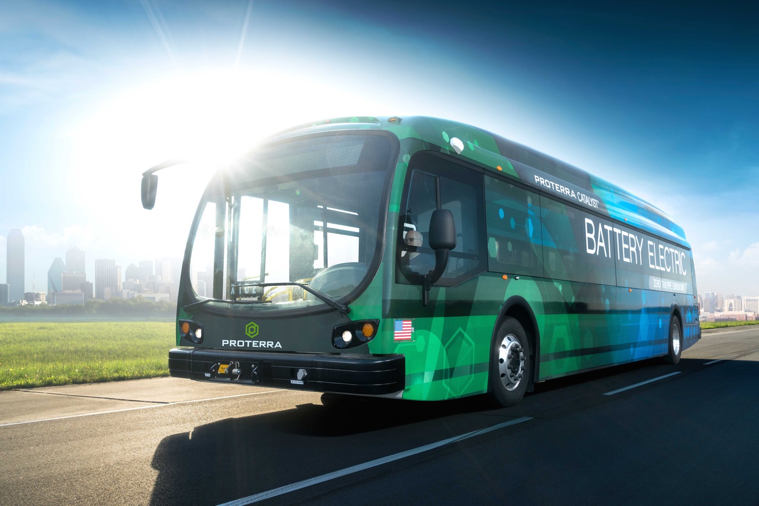 Proterra battery-electric transit bus on the road