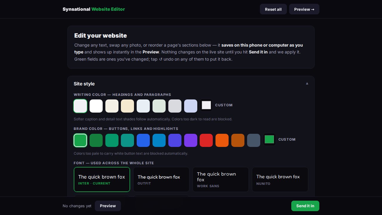 Synsational self-serve website editor