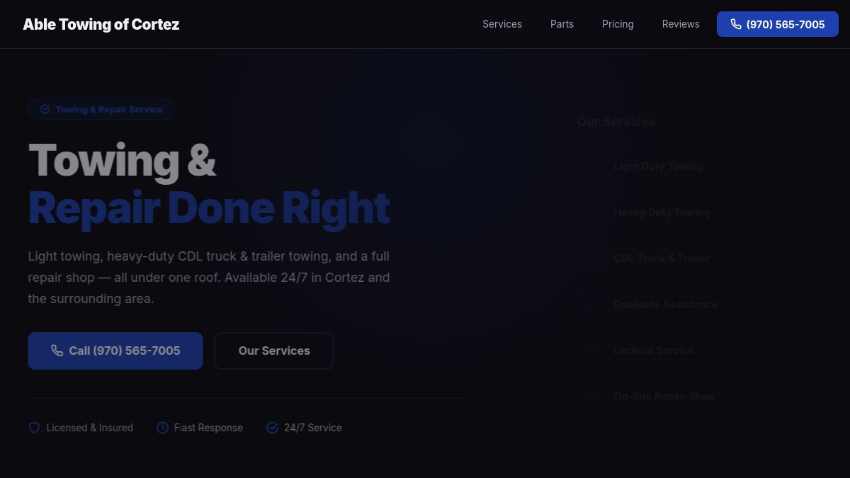 Able Towing of Cortez — towing and repair service