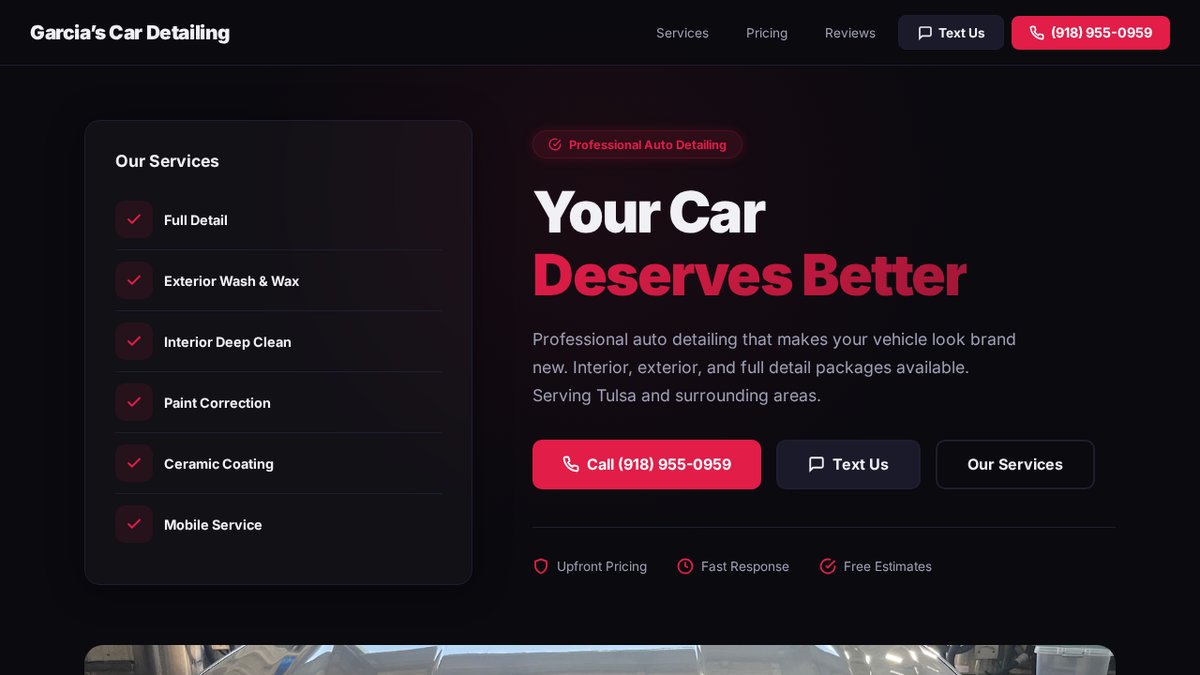 Garcia's Car Detailing — auto detailing website built by Metra