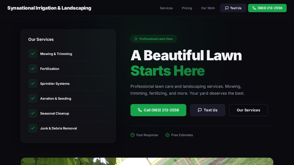 Synsational Irrigation and Landscaping — landscaping company website built by Metra